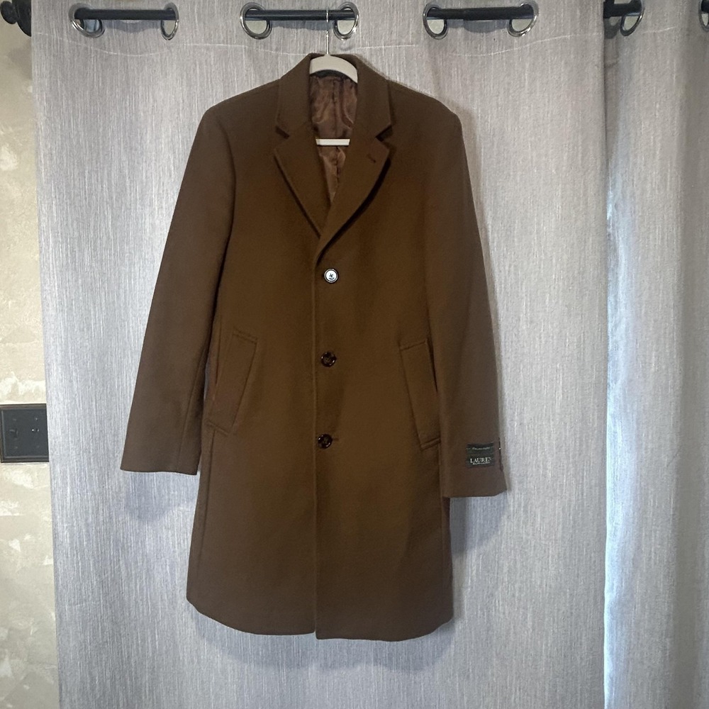 Lauren Ralph Lauren Coat Mens 36R Brown Wool Cashmere Overcoat Italian Fabric